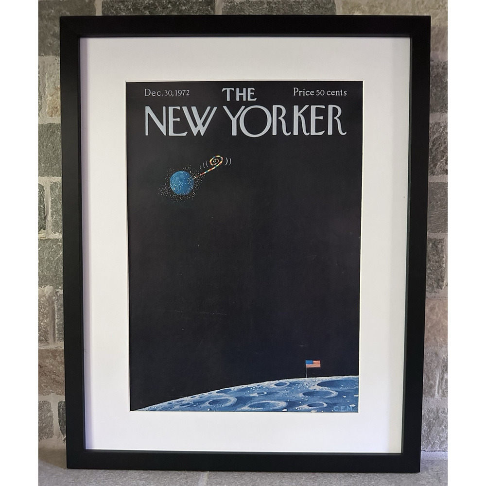 Framed 1972 The New Yorker Dec 30 Cover Charles E. Martin Moon Space